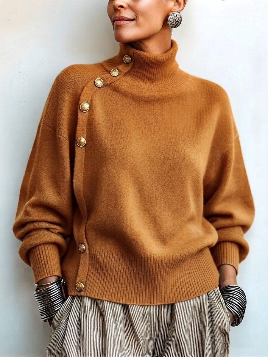 Fiona | Chic Elegant Asymmetrical Button Turtleneck Sweater