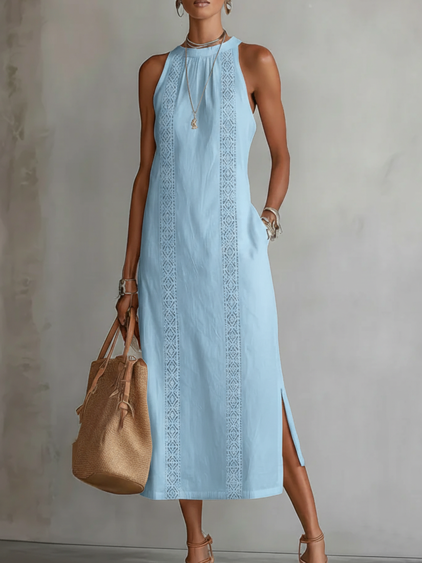 Valletta™ | Sleeveless Midi Dress with Mandarin Collar
