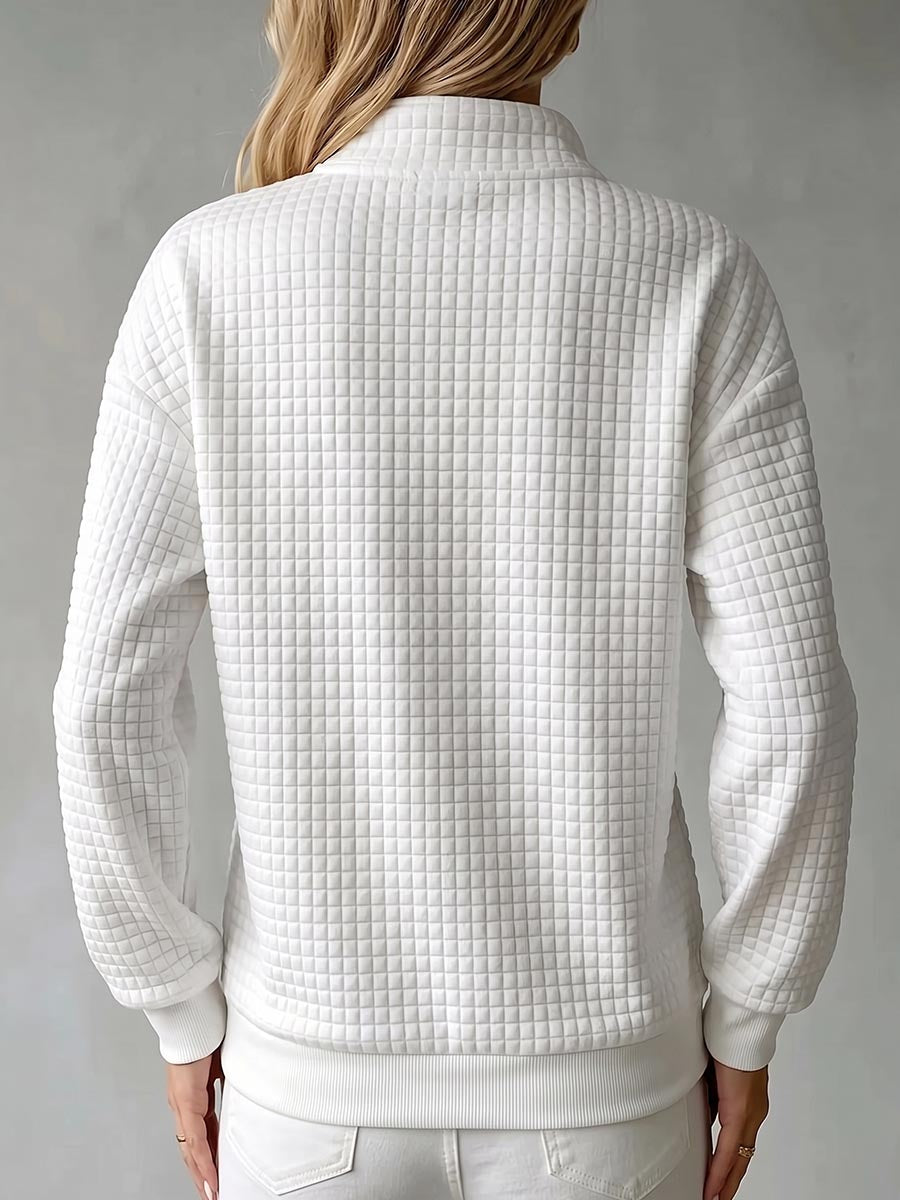 Brynmore™ | Solid Color Stand Collar Long Sleeve Casual Loose Waffle Knit Pullover