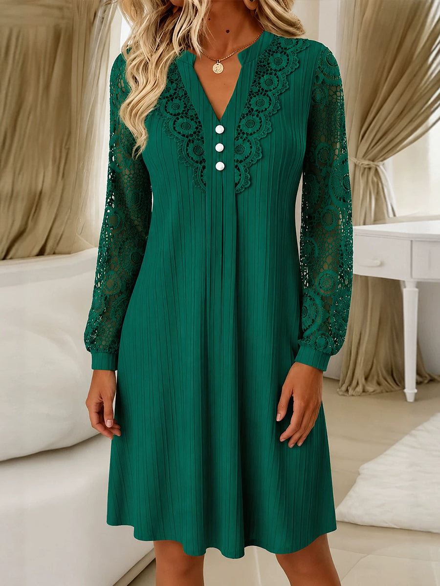 Rosalwen™ | Lace-Trim Pleated Dress