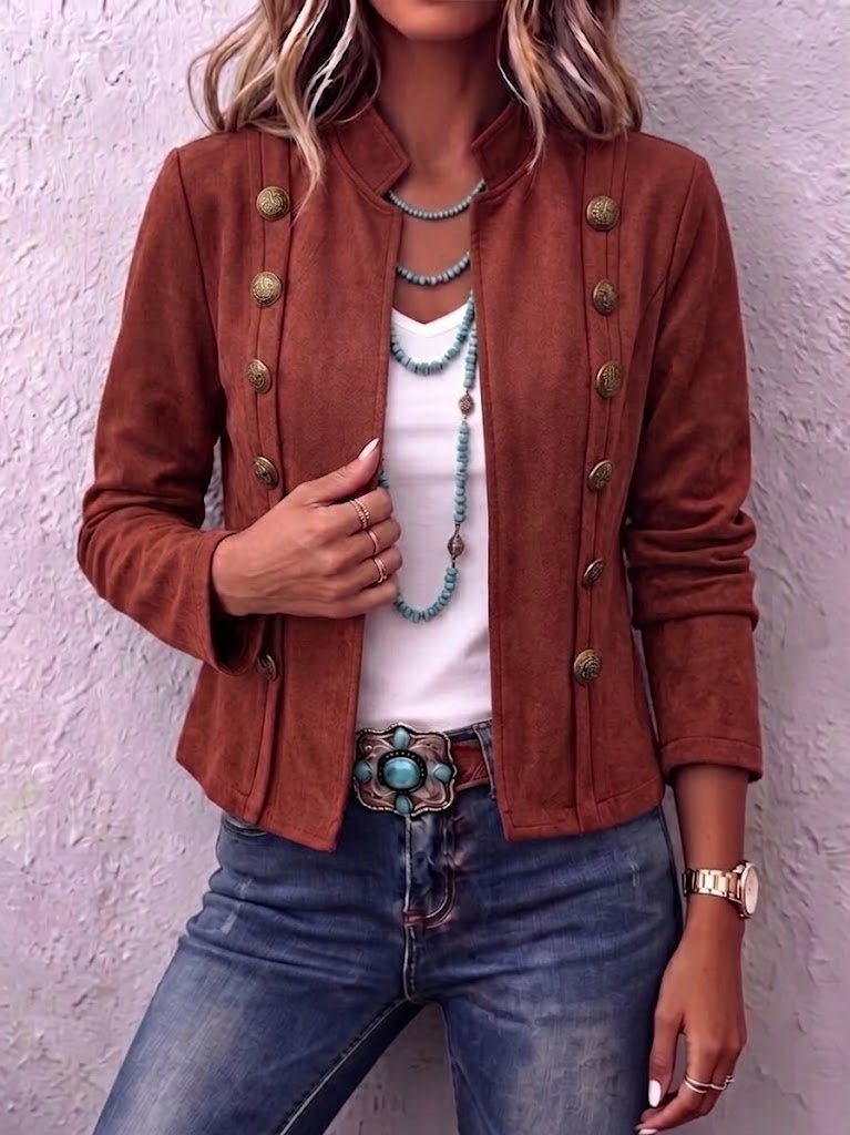Navemore™ | Stand Collar Double-Breasted Vintage Cropped Jacket