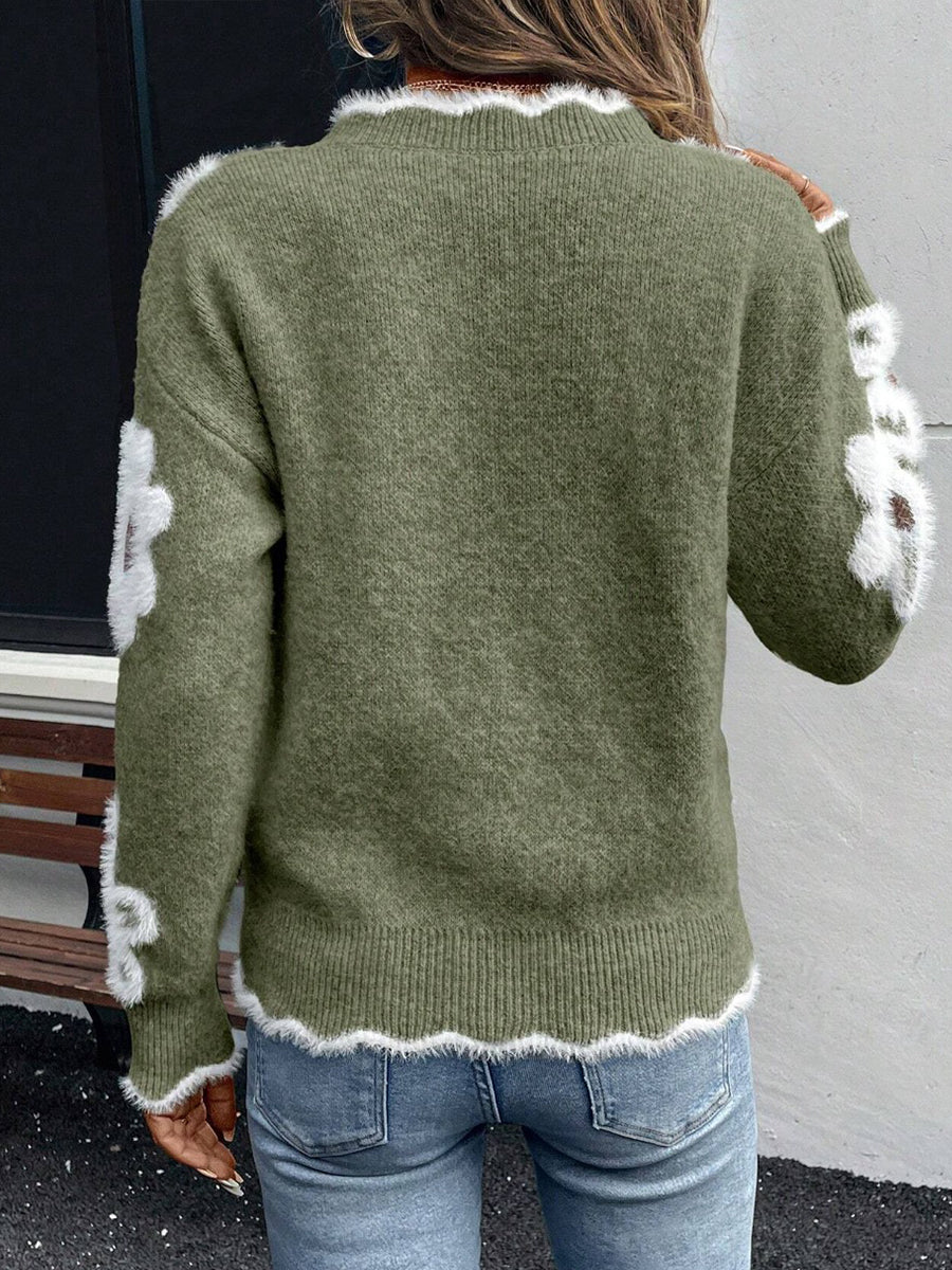 Ellsbeth™ | Floral Knit Scalloped V-Neck Sweater
