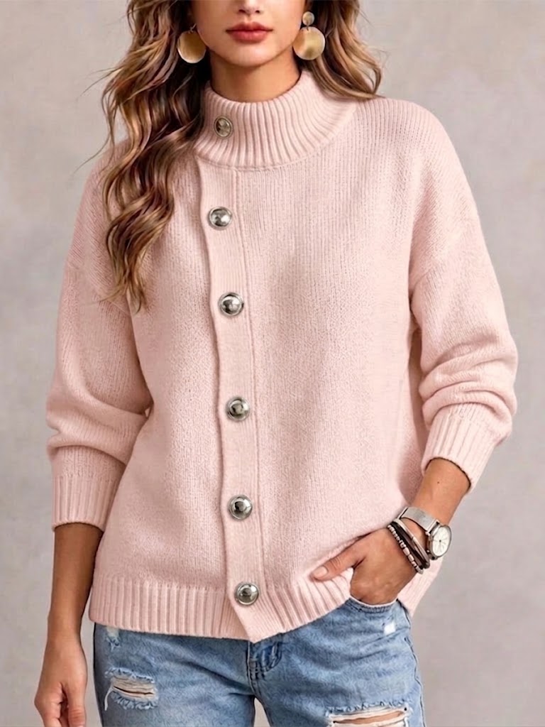 Sableine™ | Mock Neck Button Sweater