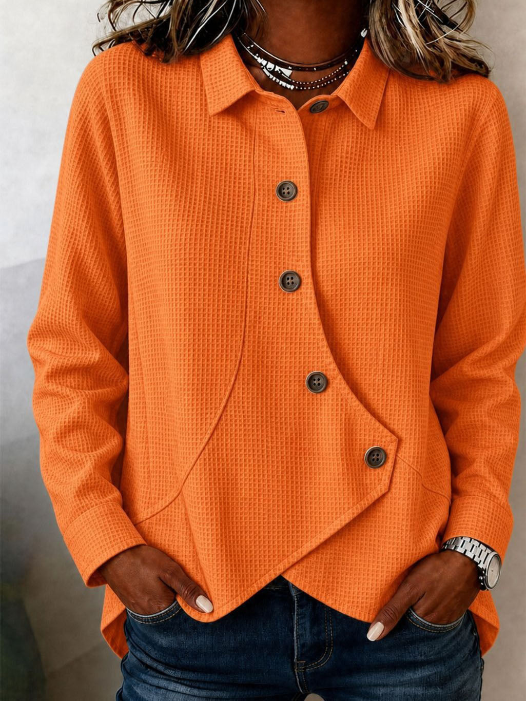 Clavine™ | Asymmetric Button-Front Collared Blouse
