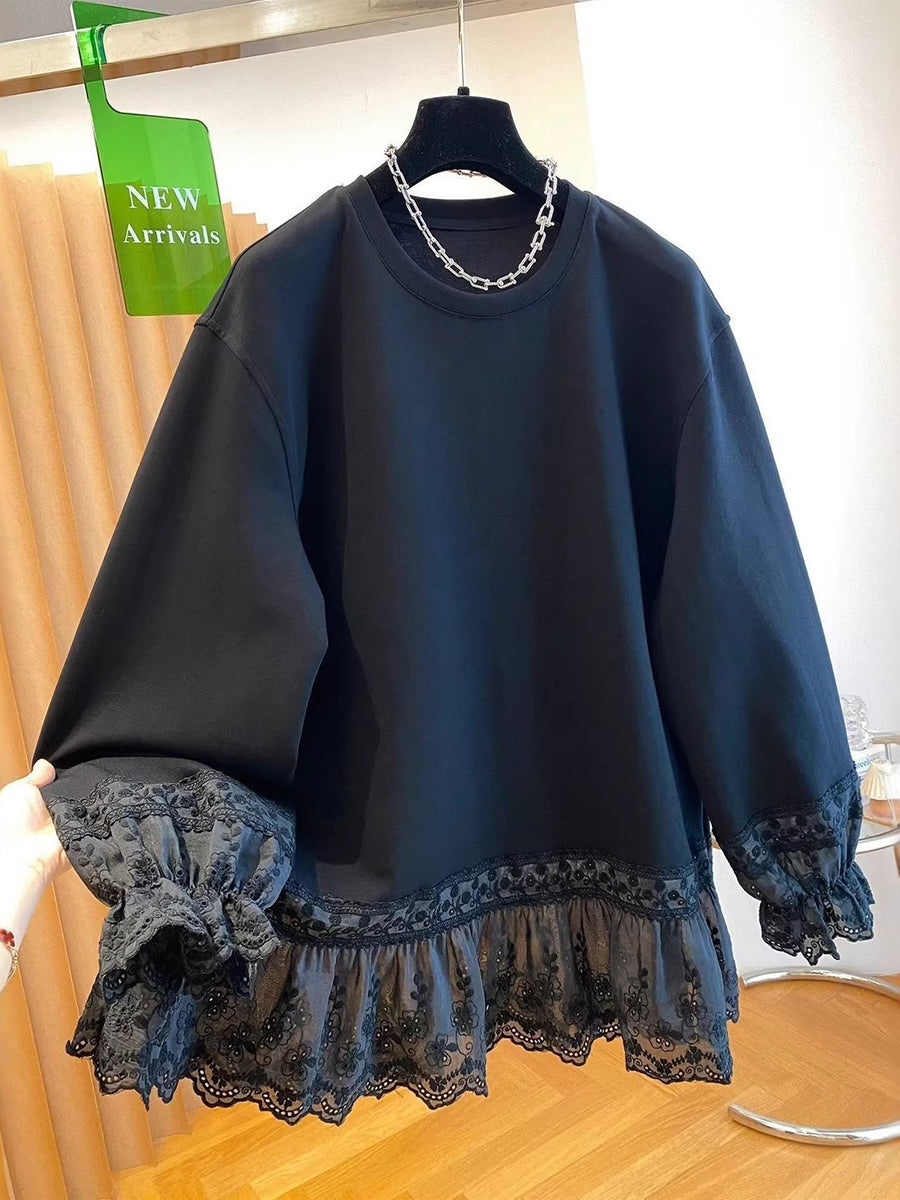 Oralie™ | Loose-Fit Sweatshirt with Lace Paneling