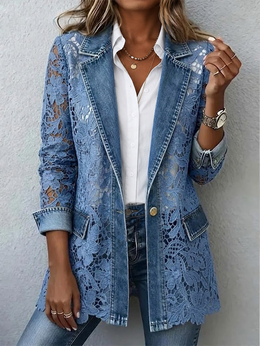 Lacinda™ | Blazer Jacket with Floral Lace Paneling