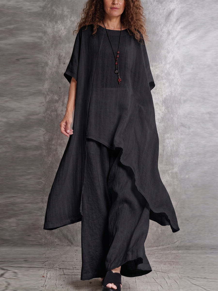 Taryn™ | Asymmetric Long Top & Wide-Leg Pants Two-Piece Set
