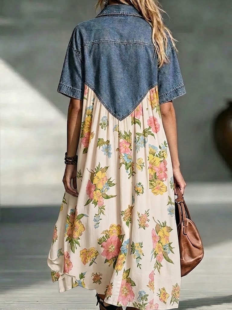 Loriette™ | Floral Patchwork Midi Dress