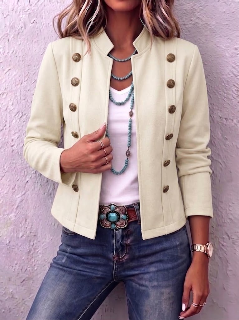 Navemore™ | Stand Collar Double-Breasted Vintage Cropped Jacket