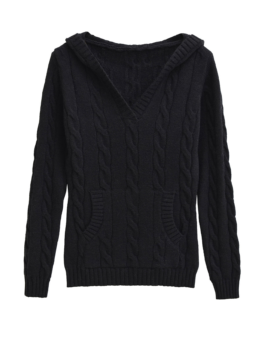 Corabelle™ | Cable-Knit V-neck Sweater With Hood