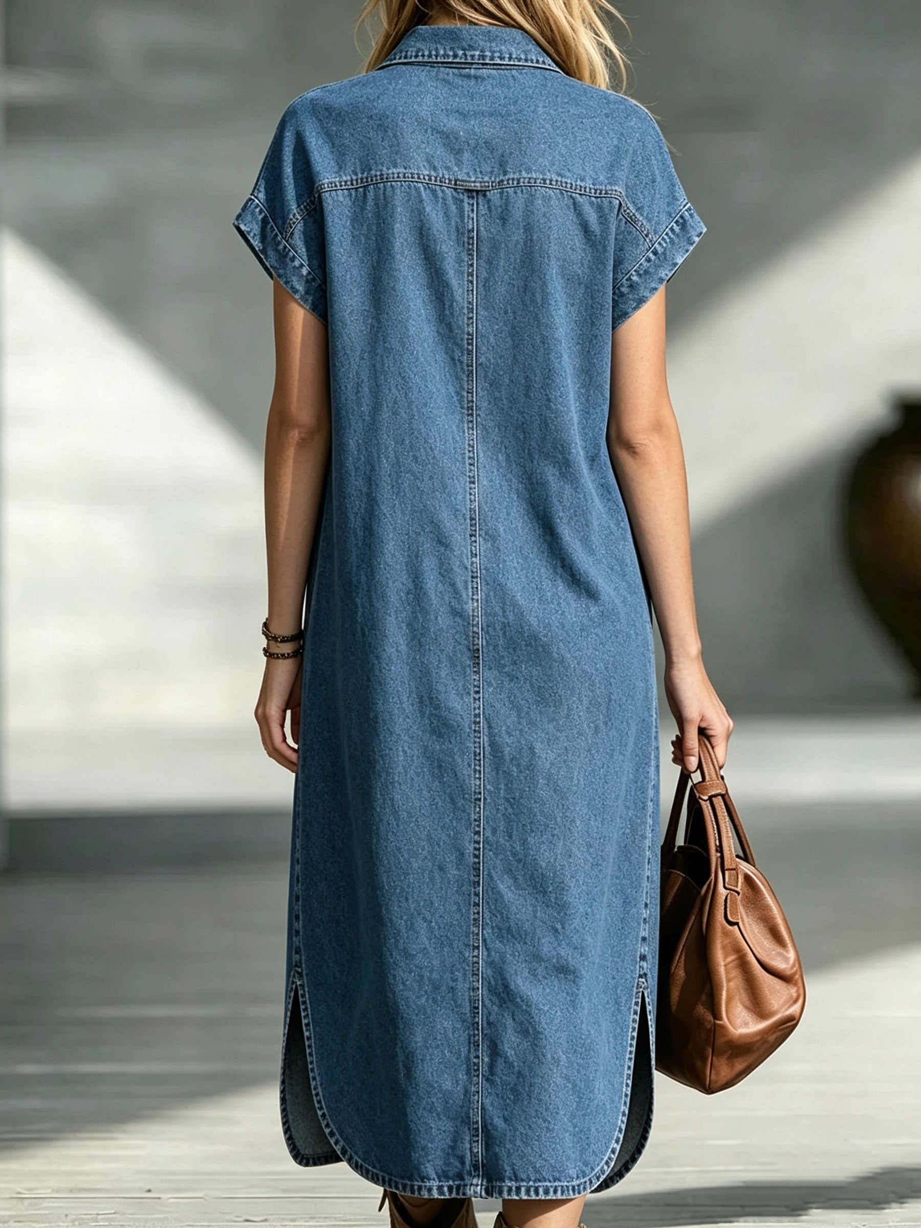 Abilene™ | Half-Zip Pocket Short Sleeve Midi Shirt Dress