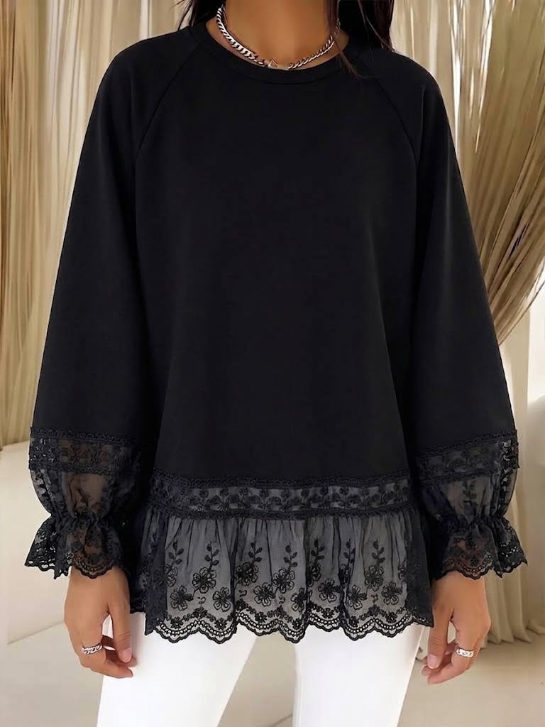 Oralie™ | Loose-Fit Sweatshirt with Lace Paneling