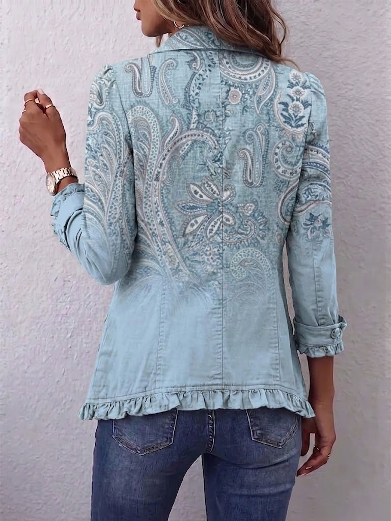 Estrella™ | Vintage Paisley Print Ruffled Jacket