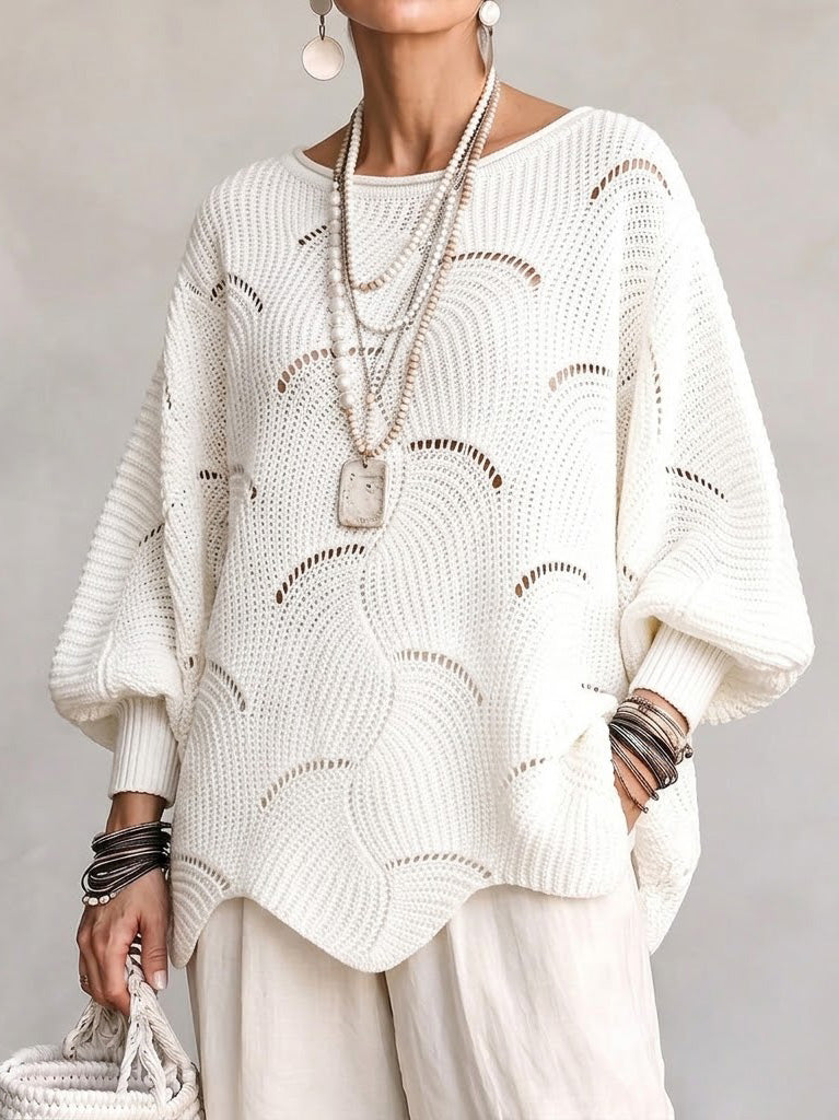 Katarina™ | Hollow Wave Pattern Loose Lantern Sleeve Knit Top