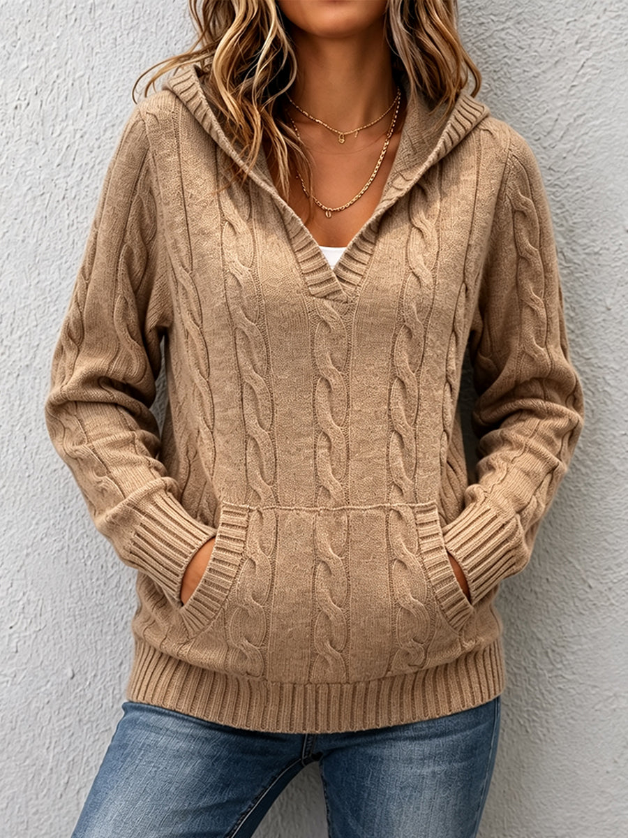 Corabelle™ | Cable-Knit V-neck Sweater With Hood