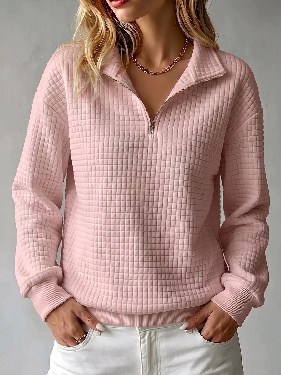 Brynmore™ | Solid Color Stand Collar Long Sleeve Casual Loose Waffle Knit Pullover