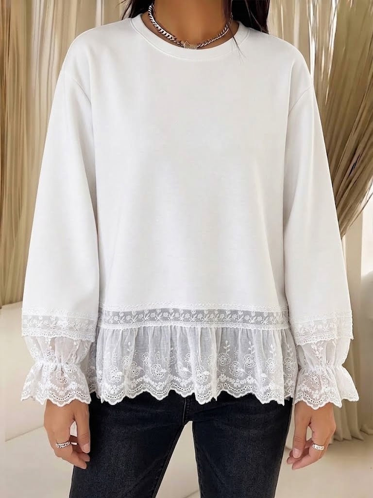 Oralie™ | Loose-Fit Sweatshirt with Lace Paneling