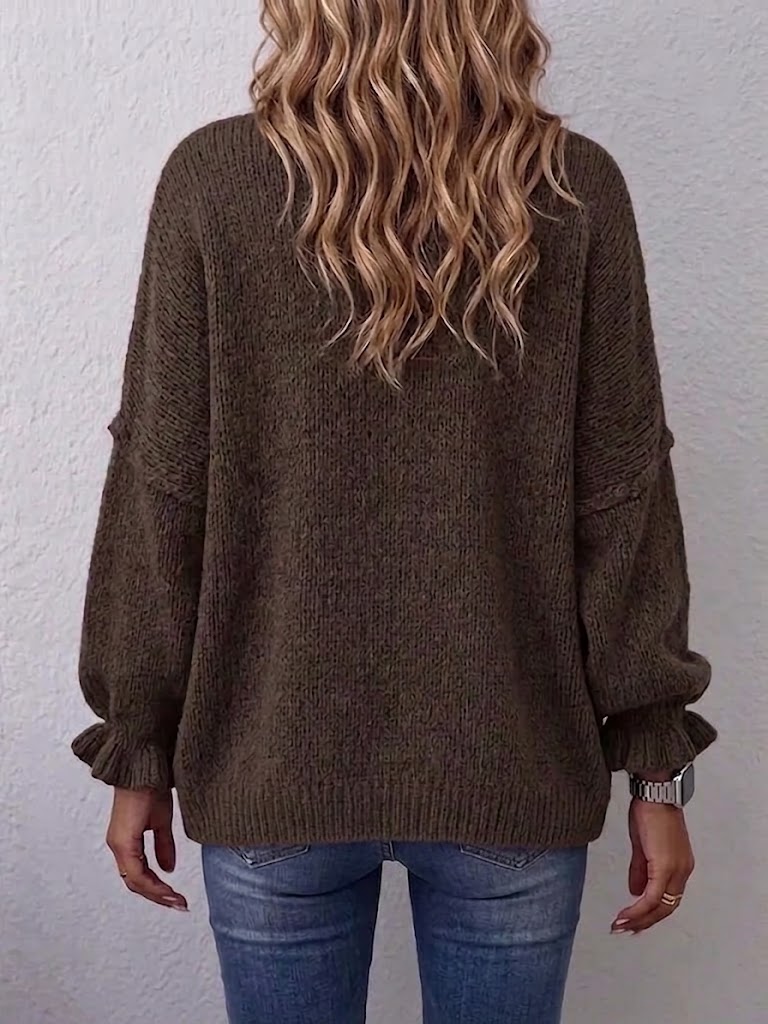Gretchen™ | Stand Collar Single-Breasted Gold Button Ruffle-Cuff Cardigan
