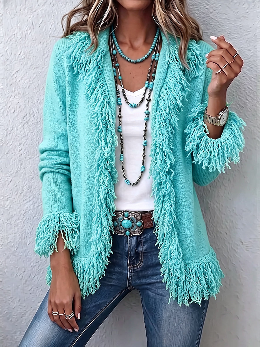 Viola | Vibrant Chartreuse Boho Fringe Cardigan
