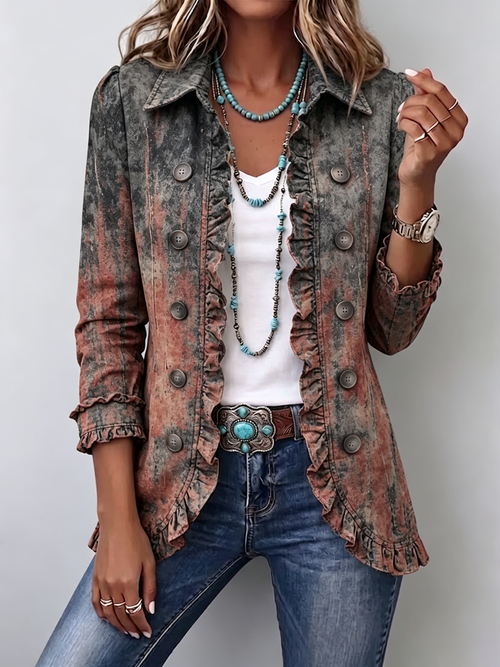 Bristow™ | Vintage Gradient Textured Print Ruffle Jacket