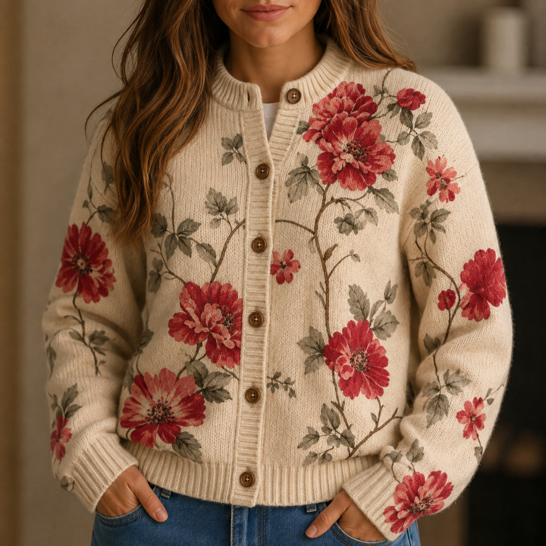 Ysabeau Red Poppy Field Knit Cardigan