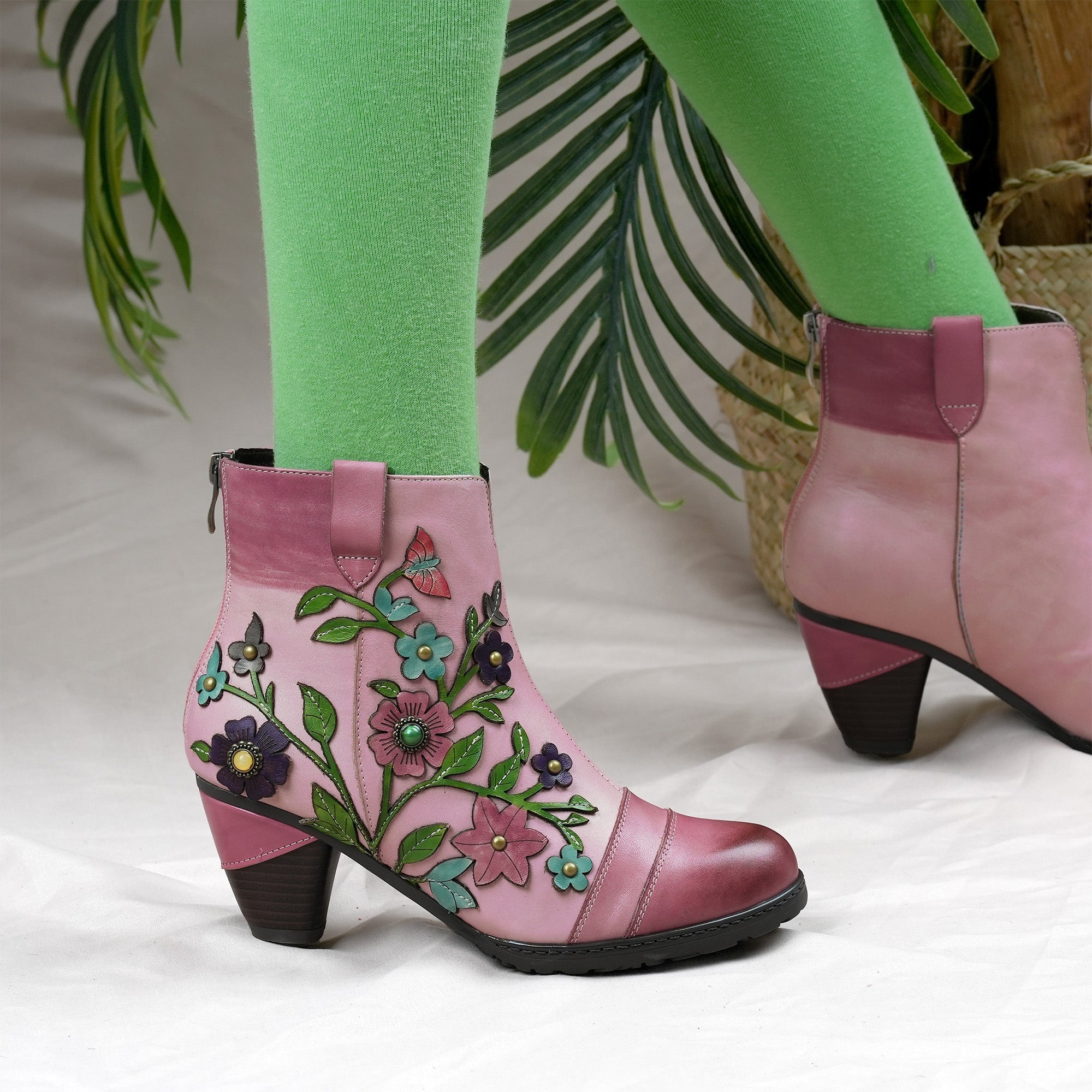 Rosevine™ | Floral Appliqué Ankle Boots