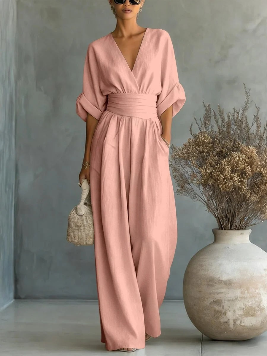 Katarina™ | Elegant V-Neck High-Waisted Wide-Leg Jumpsuit