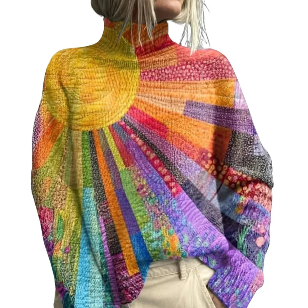 Fleuriva™ | Rainbow Sunburst Turtleneck Sweater