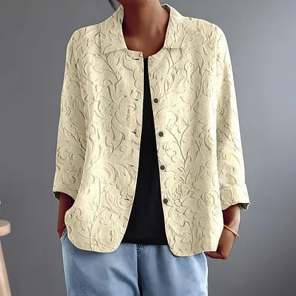 Clivaine™ | Floral Jacquard Button-Front Jacket
