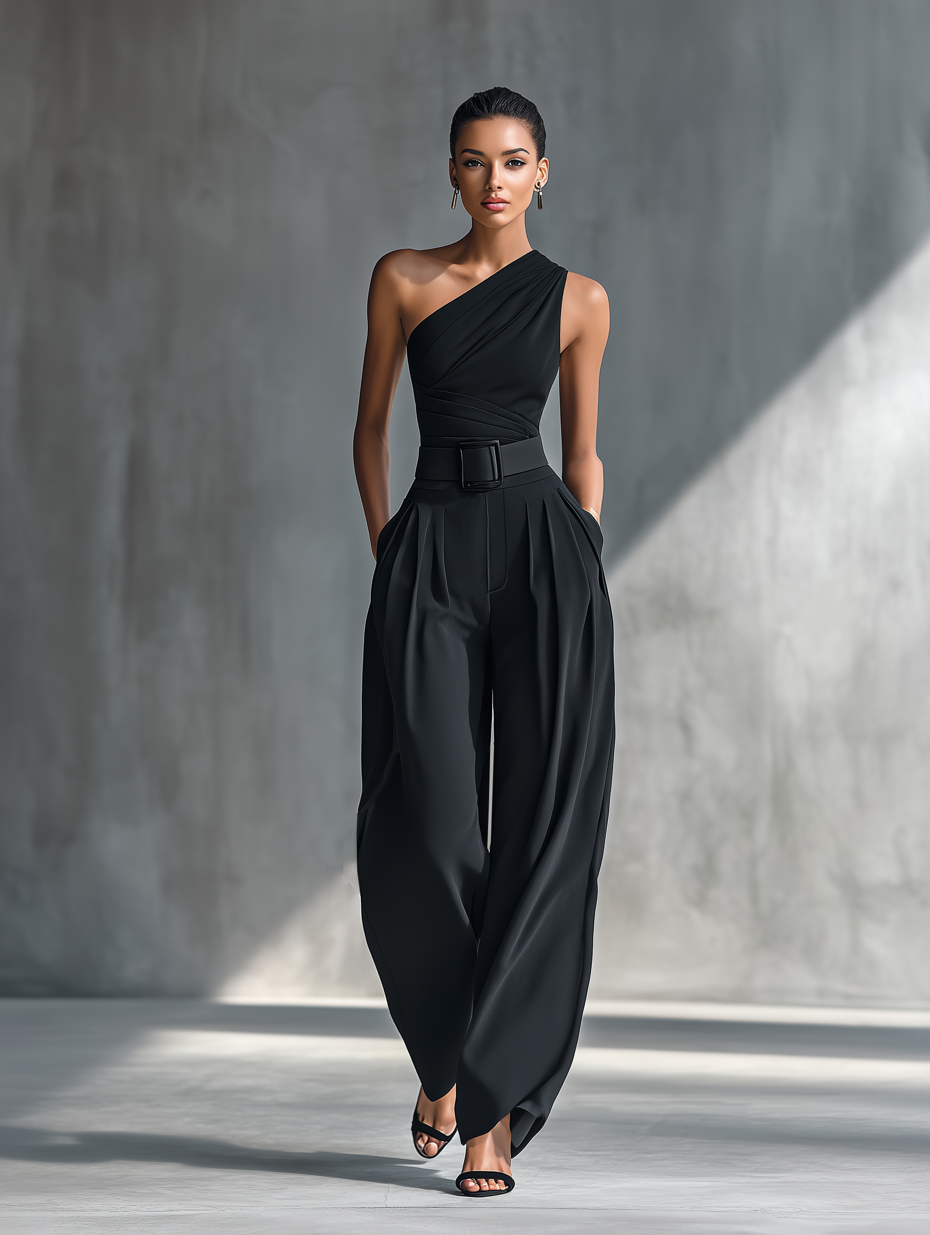 Morena™ | One-Shoulder Belted Wide-Leg Jumpsuit