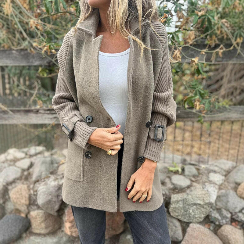 Juliette™ | Double-Breasted Coat with Knit Sleeves