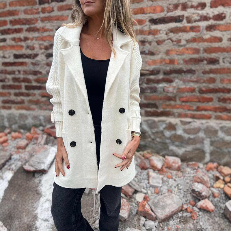 Juliette™ | Double-Breasted Coat with Knit Sleeves