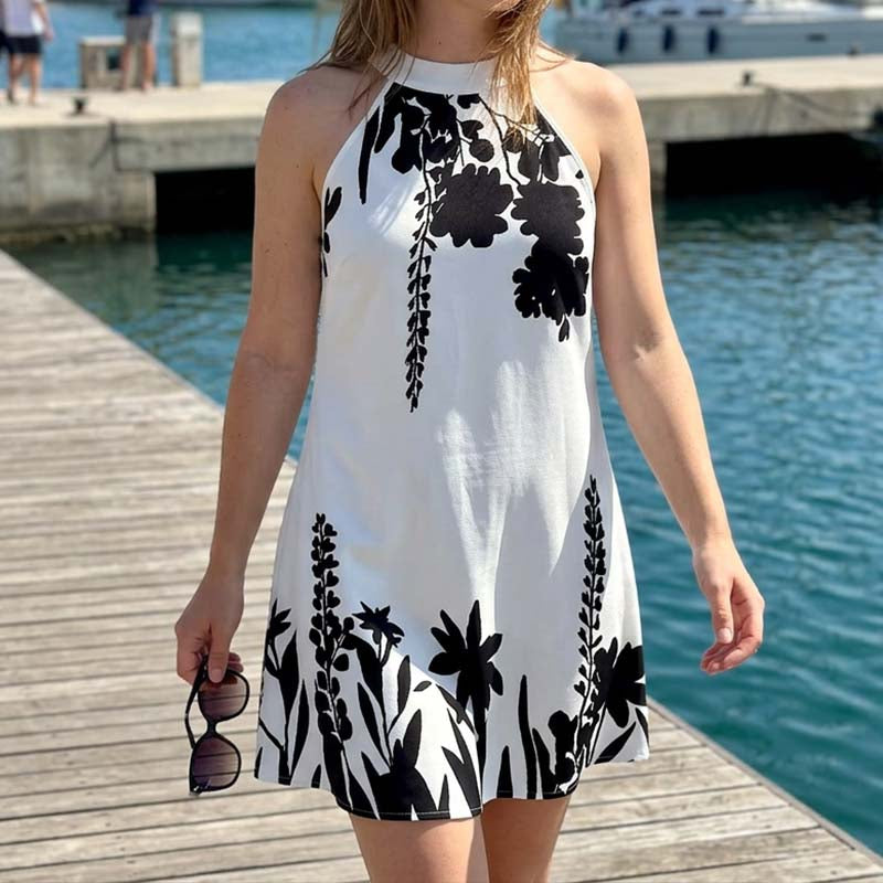 Renelle™ | Floral Print Halter Neck Dress