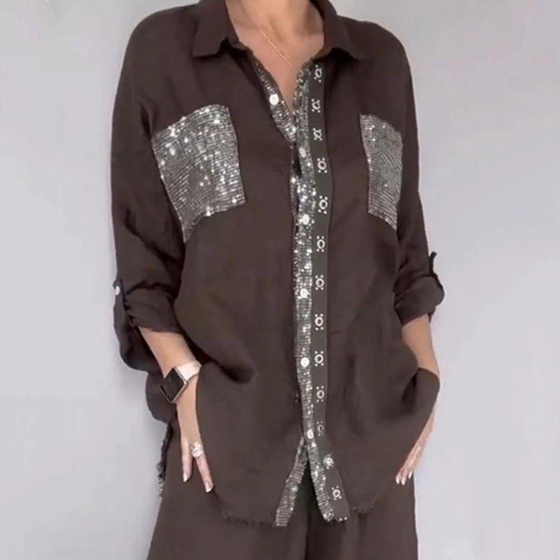 Fiorella™ | Sequin-Trimmed Button-Front Set