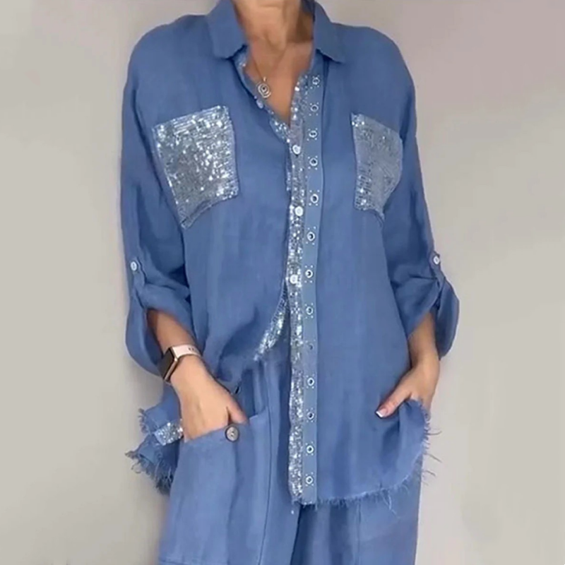 Fiorella™ | Sequin-Trimmed Button-Front Set