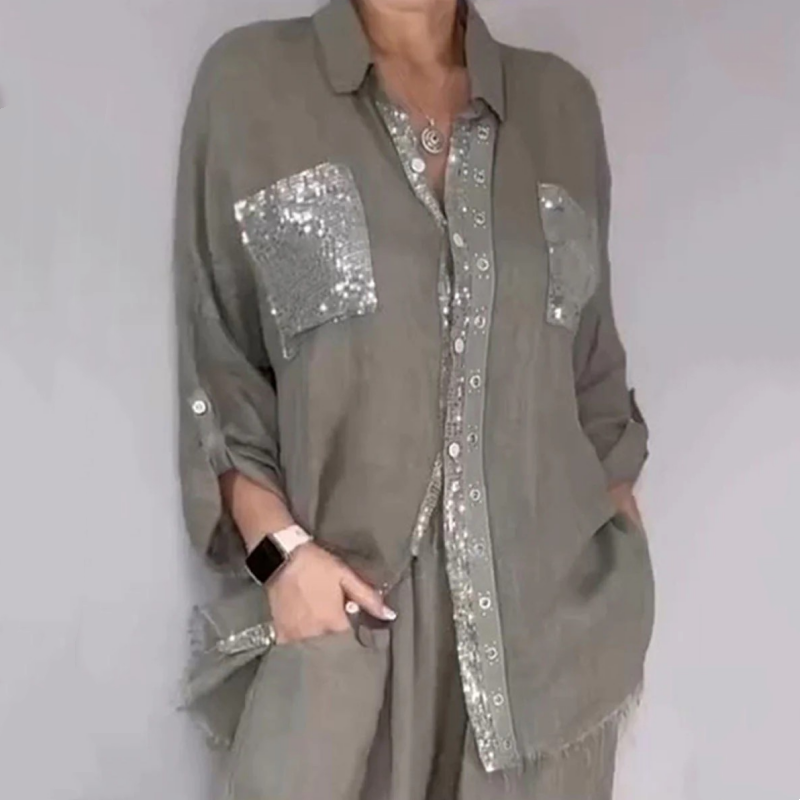 Fiorella™ | Sequin-Trimmed Button-Front Set