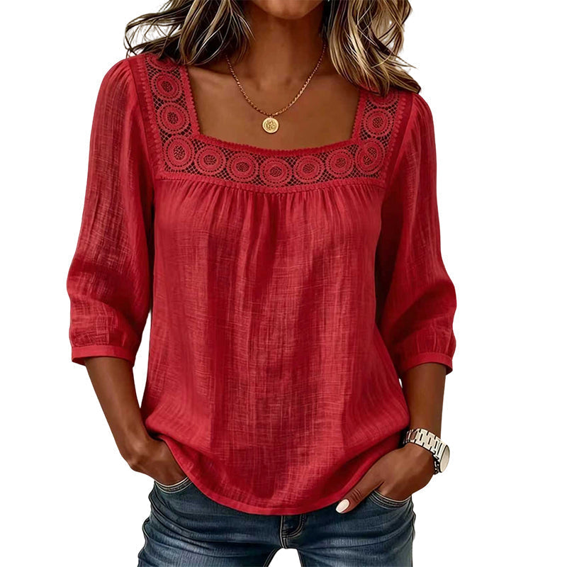 Olivia | Lace Blouse with Square Neckline