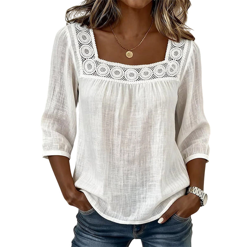 Olivia | Lace Blouse with Square Neckline