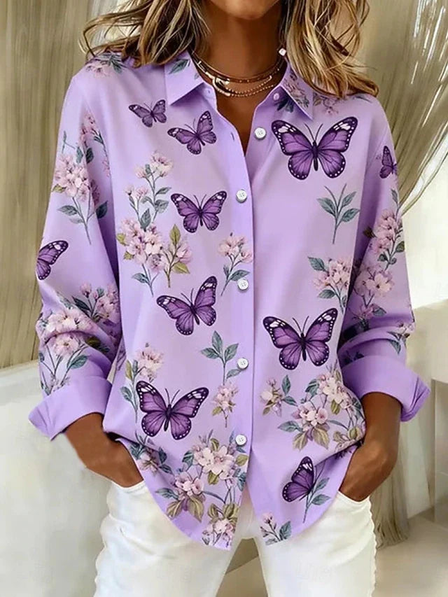 Dahlia™ | Whimsical Butterfly Print Button Blouse