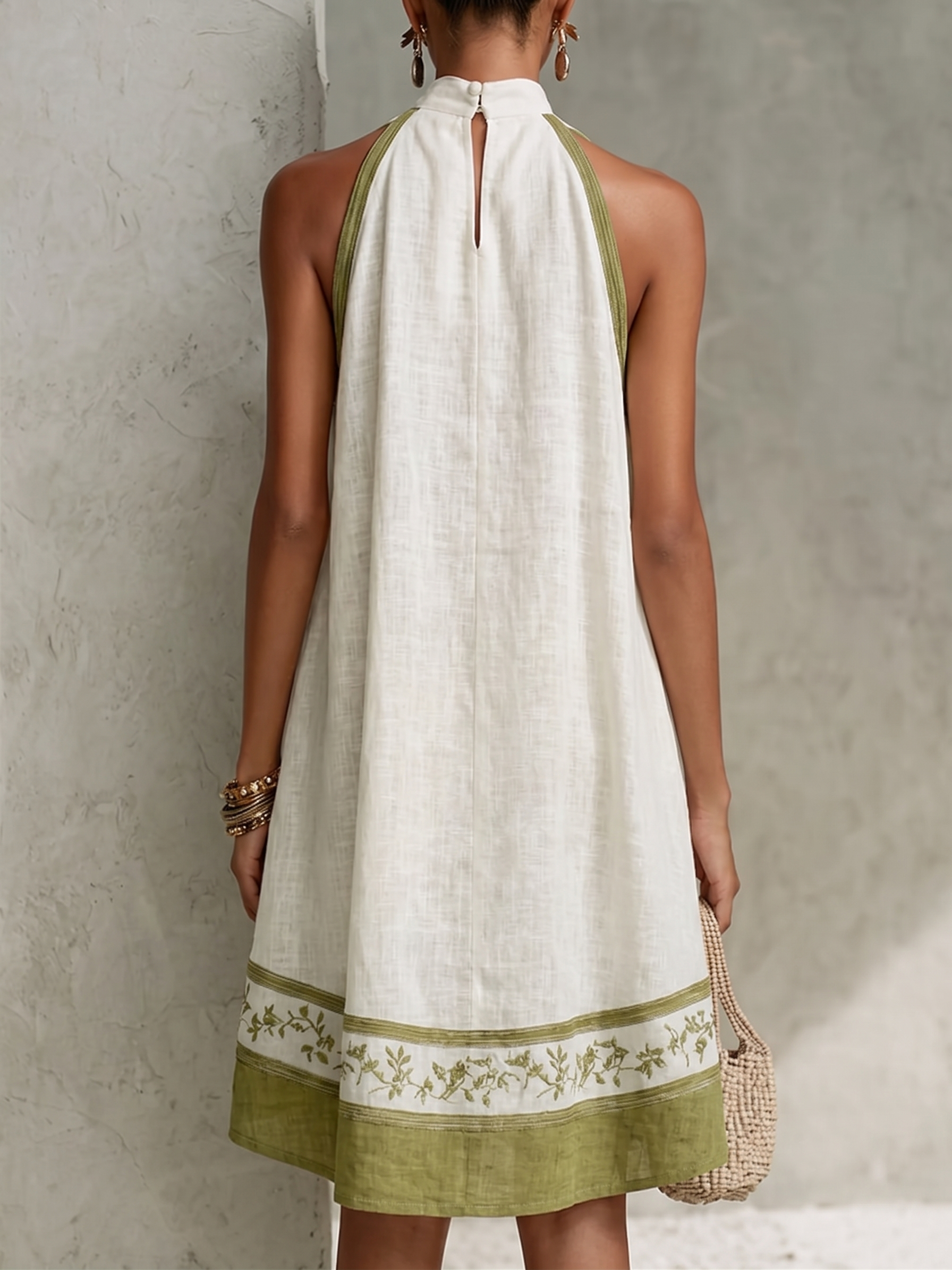 Sabrina™ | Floral Border Sleeveless Mini Trapeze Dress