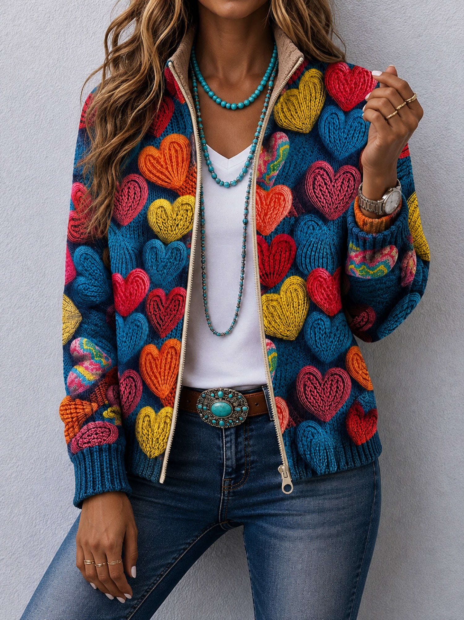Valentine™ | Multicolor Hearts Textured Knit Pattern