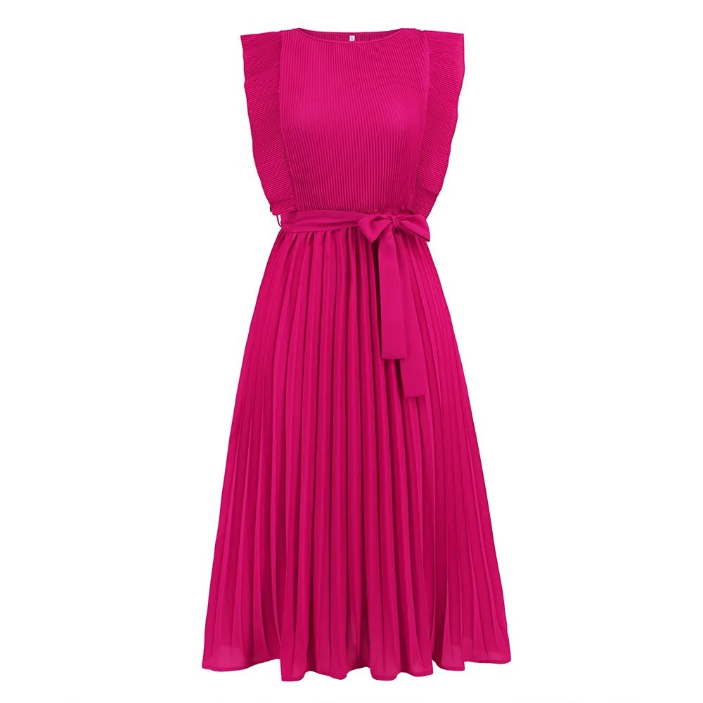 Sofia™ | Pleated Midi Dress with Belt