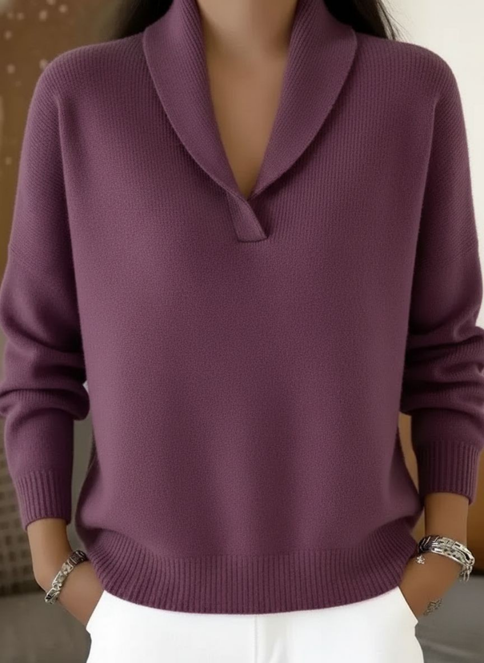 Deirdre™ | Shawl Collar Knit Pullover