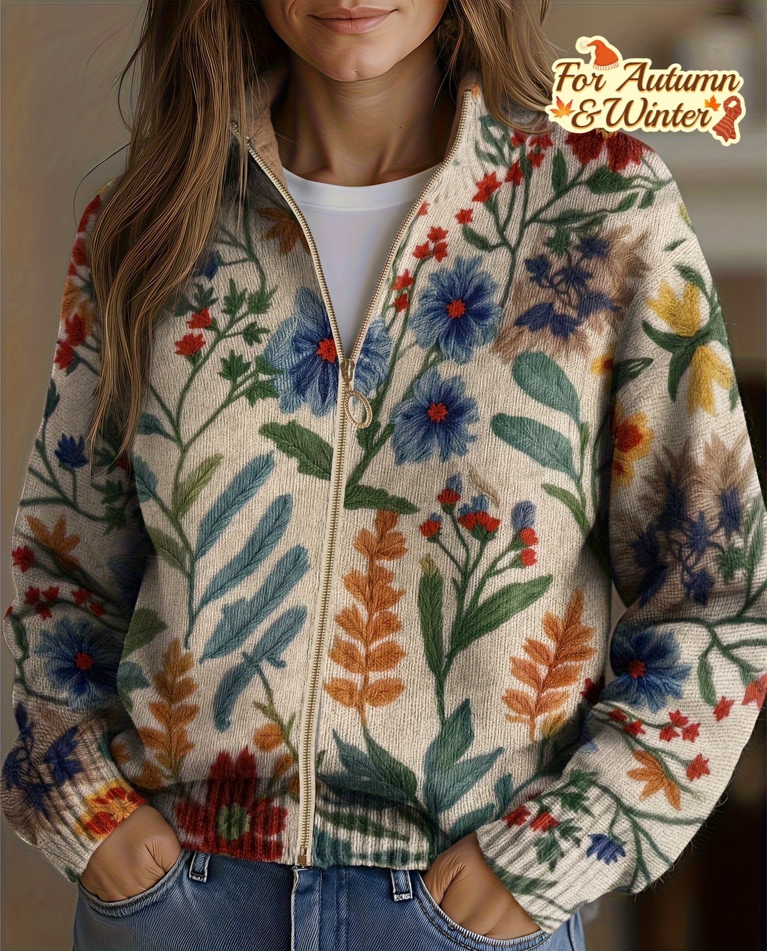 Verity™ | Botanical Garden Zip-Front Cardigan