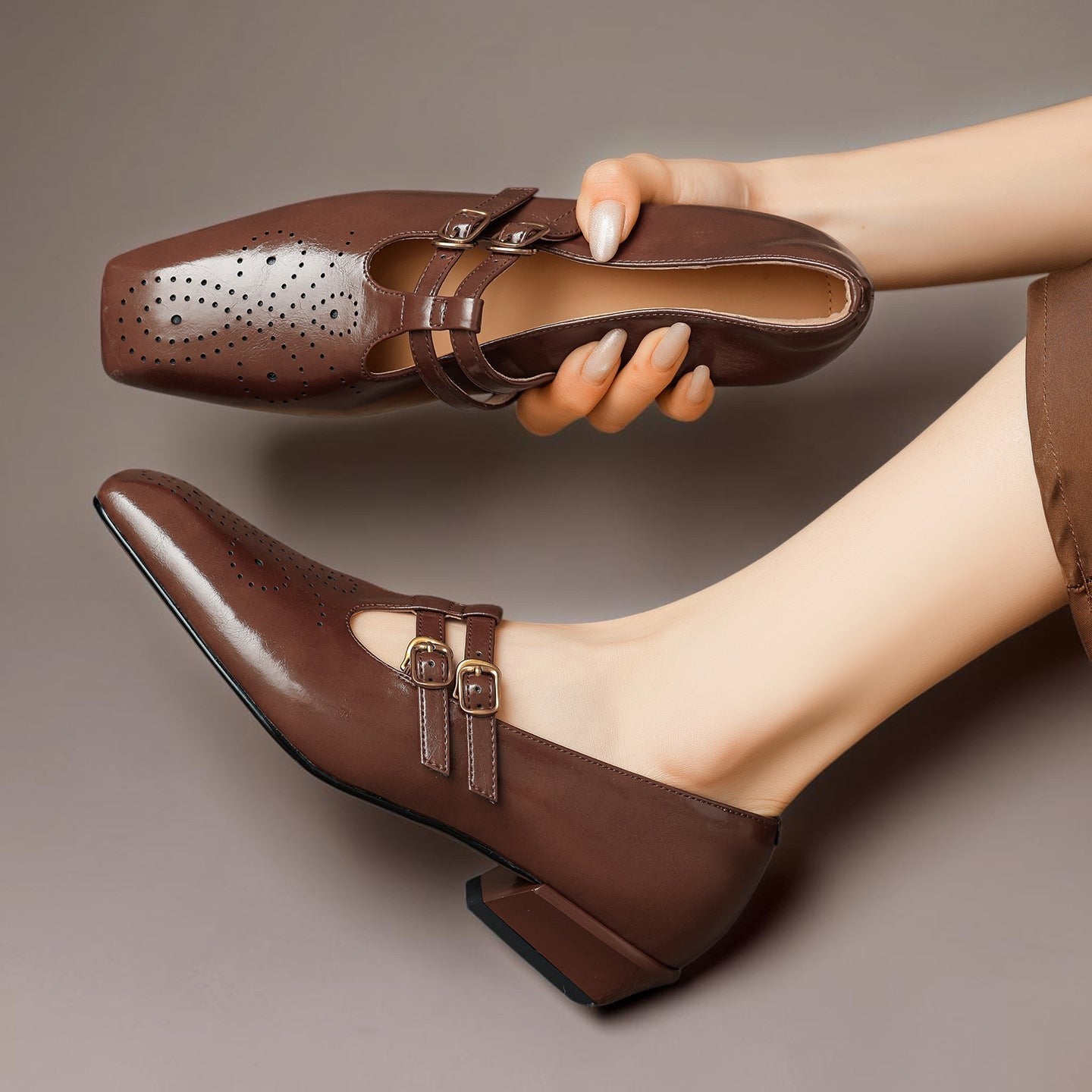 Hazel™ | Brogued Dual-Strap Mary Jane Pump