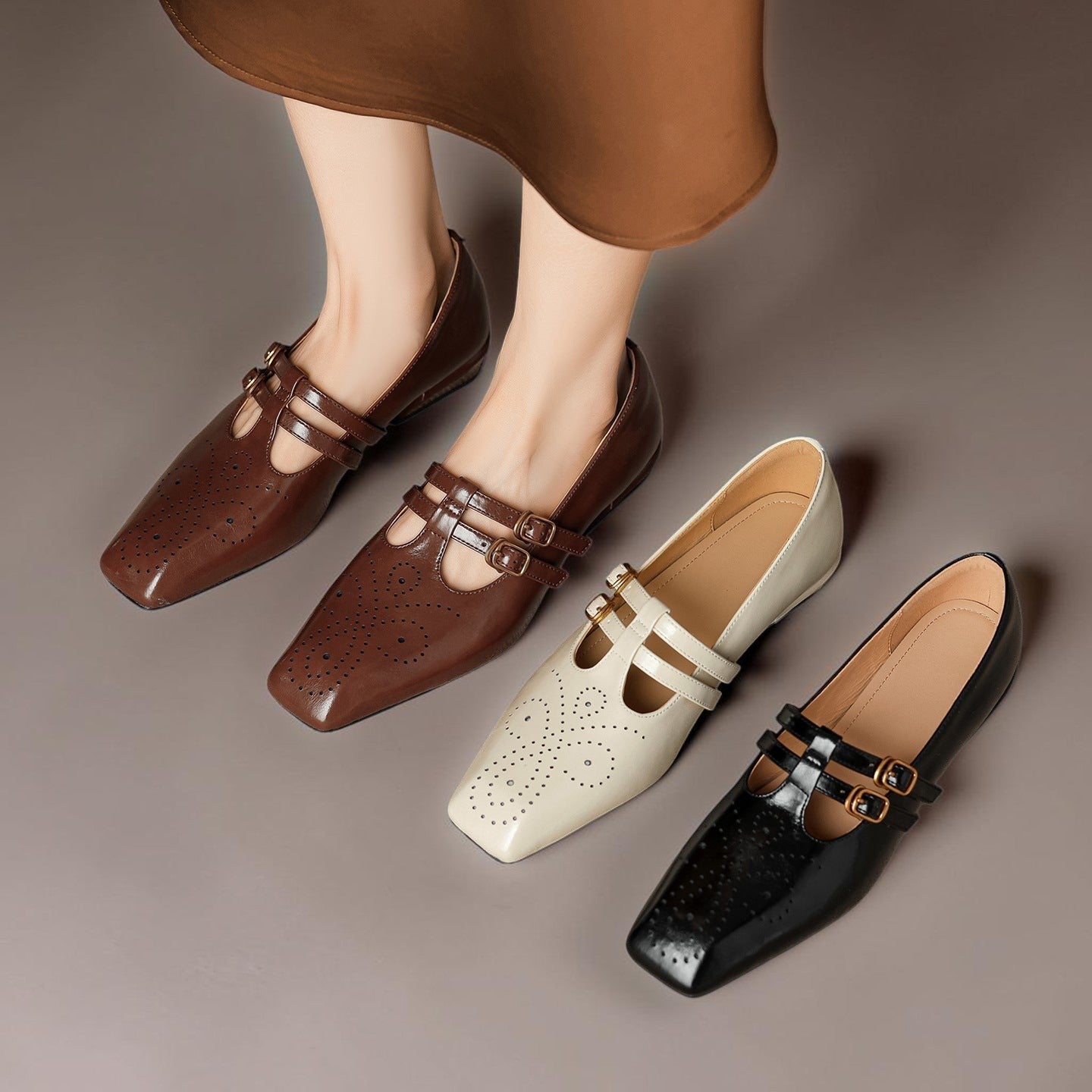 Hazel™ | Brogued Dual-Strap Mary Jane Pump