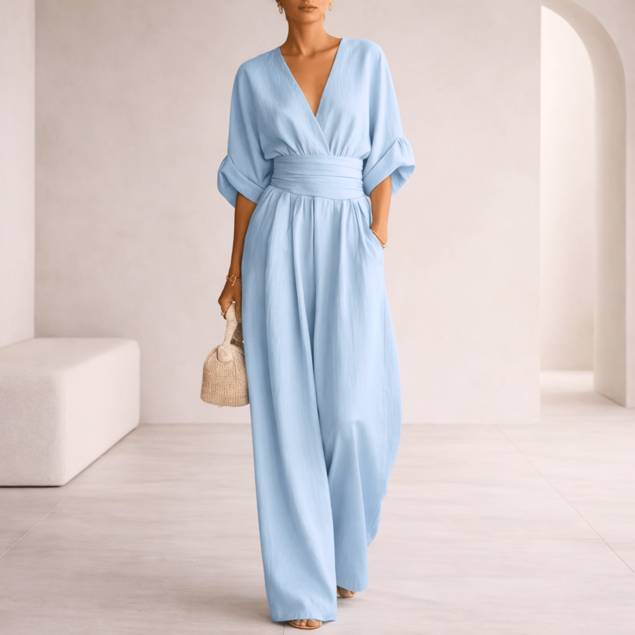 Elira | Essential V-Neck Wide-Leg Jumpsuit for Women