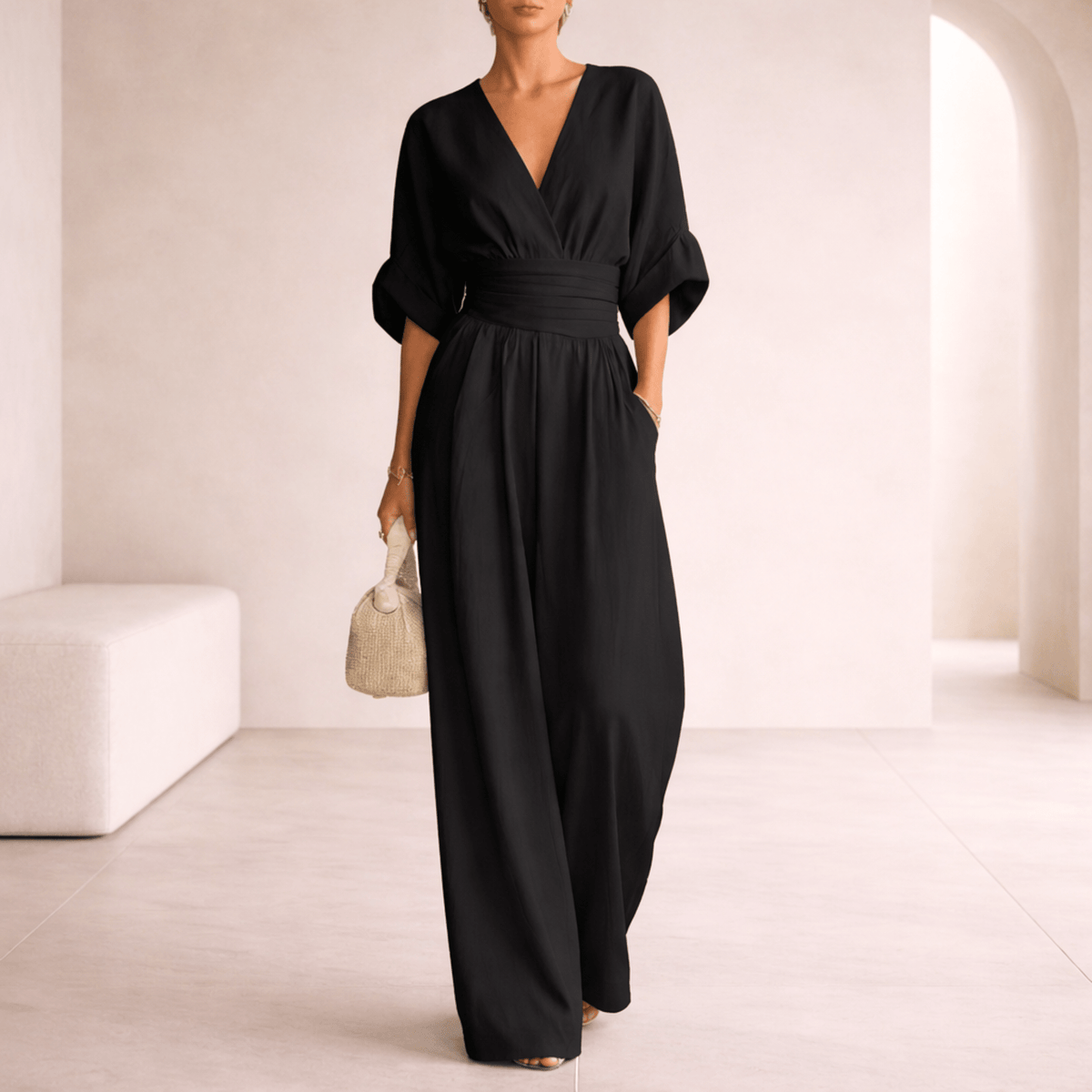 Elira | Essential V-Neck Wide-Leg Jumpsuit for Women