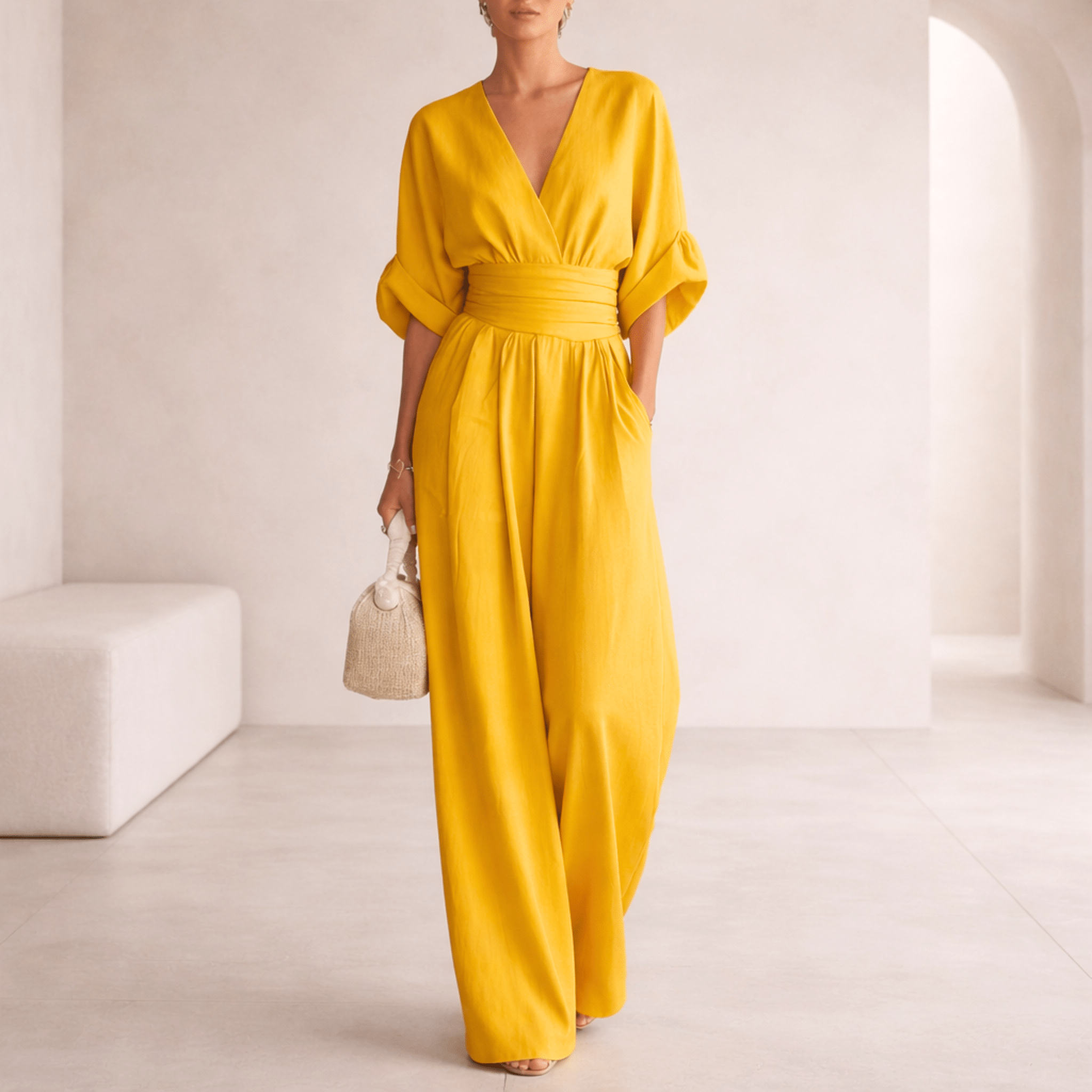 Elira | Essential V-Neck Wide-Leg Jumpsuit for Women
