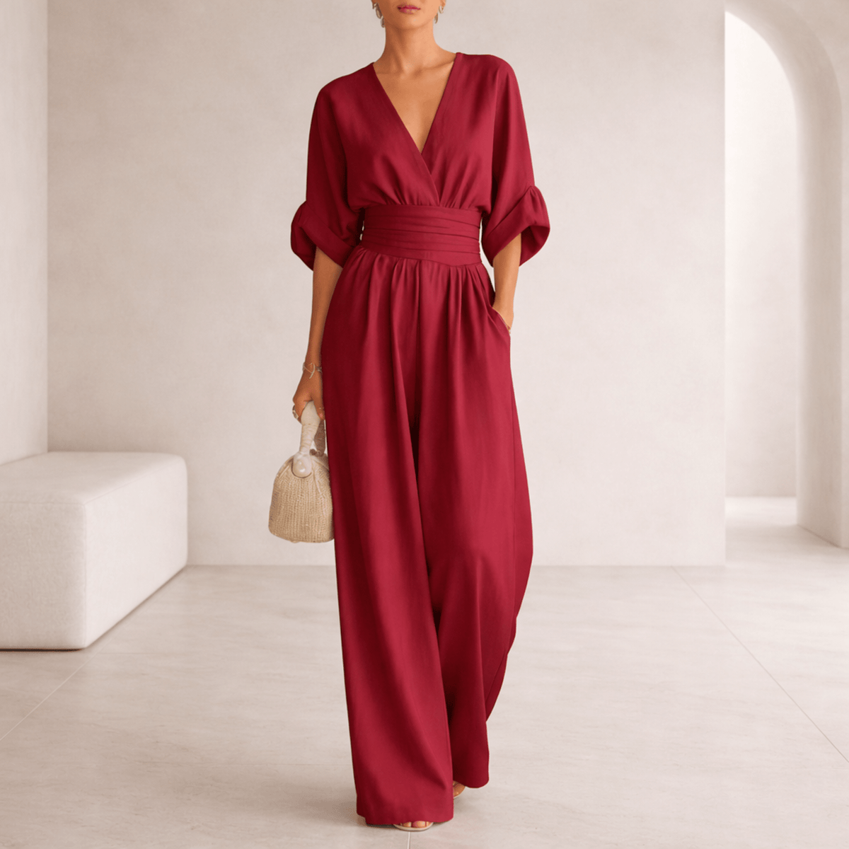 Elira | Essential V-Neck Wide-Leg Jumpsuit for Women